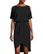Tulip-skirt Short-sleeve Knit Dress, Black