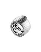 Wide Sterling Silver Overlap Band Ring With Black