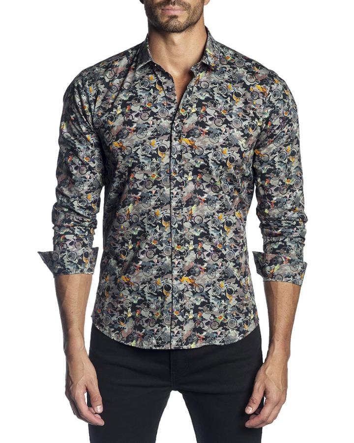 Men's Semi-fitted Parrots On Bicycles Print