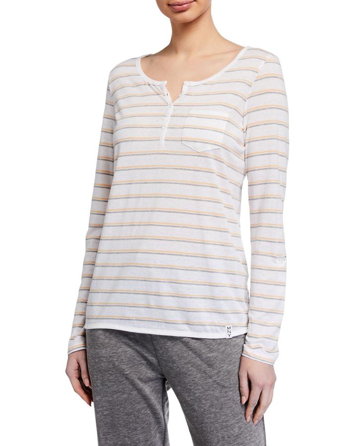 Striped Long-sleeve Henley T-shirt