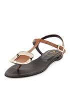 Chips T-strap Leather Sandals, Cognac