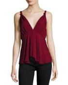 Silk V-neck Camisole Top, Oxblood