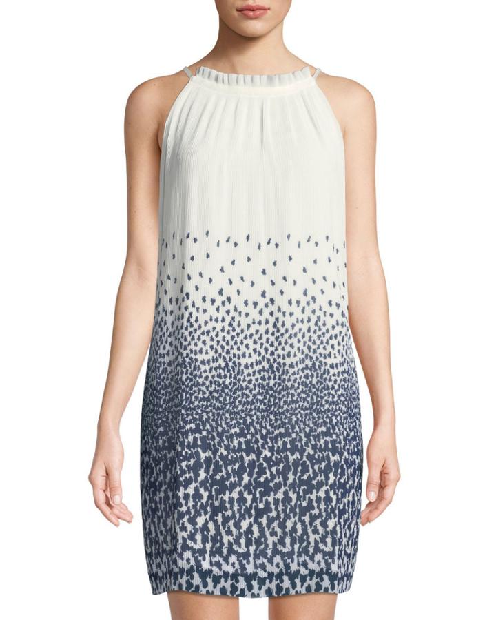 Floral-ombre Pleated Halter Dress