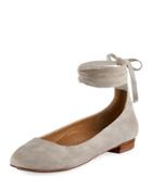 Cherie Suede Ankle-wrap Flat, Gray