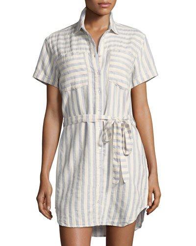 Coastal Striped Shirtdress, Blue/white