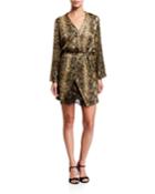 Snakeskin Faux-wrap Lace-inset Dress
