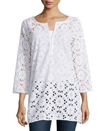 Hester Eyelet V-neck Tunic, White