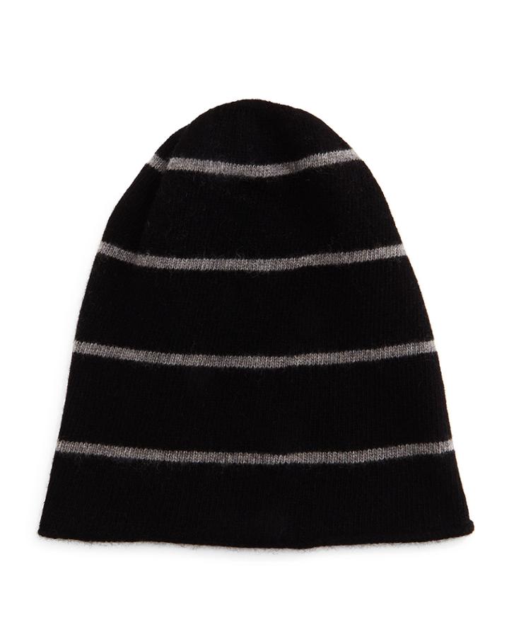 Portolano Cashmere Striped Slouchy Hat, Black/medium Gray, Men's, Size: M, Black/mh Gry