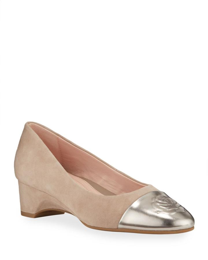 Babe Metallic-capped Suede Ballet Pumps