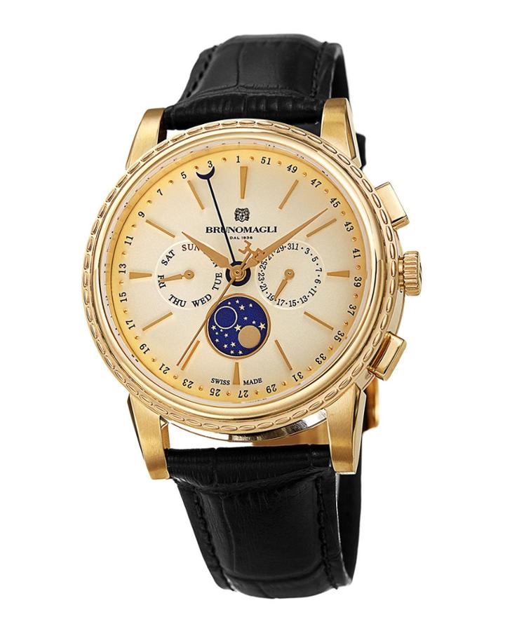 43mm Limited Edition Moonphase Watch, Black/gold