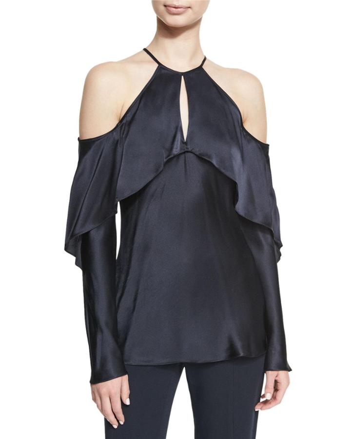Florence Silk Charmeuse Cold-shoulder Top