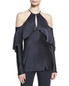 Florence Silk Charmeuse Cold-shoulder Top