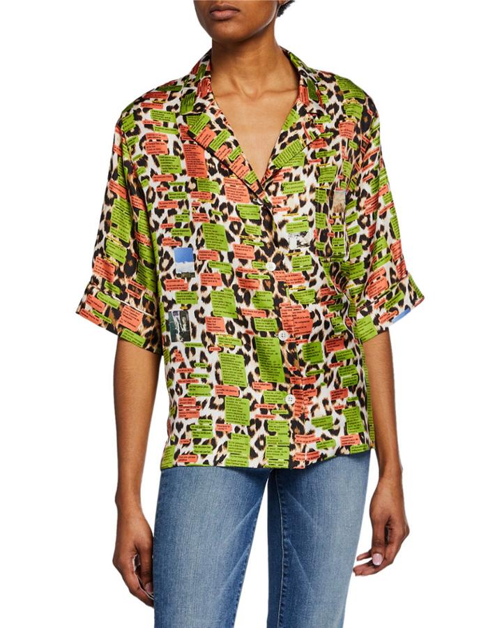 Text Panthere Short-sleeve Button-front Hawaii