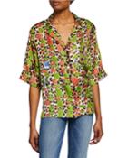 Text Panthere Short-sleeve Button-front Hawaii