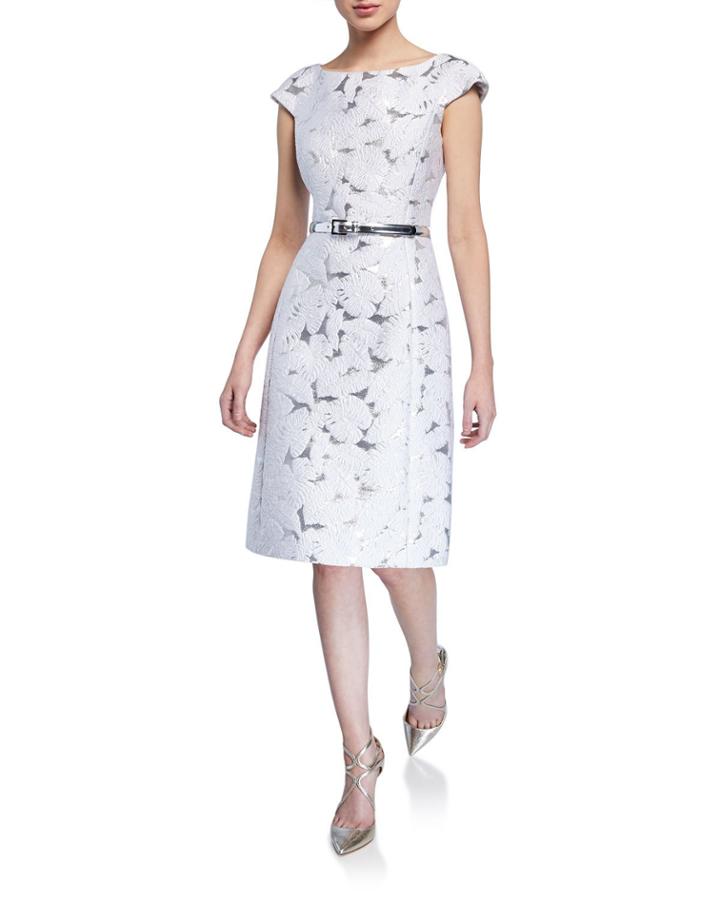 Floral Metallic Belted Dress