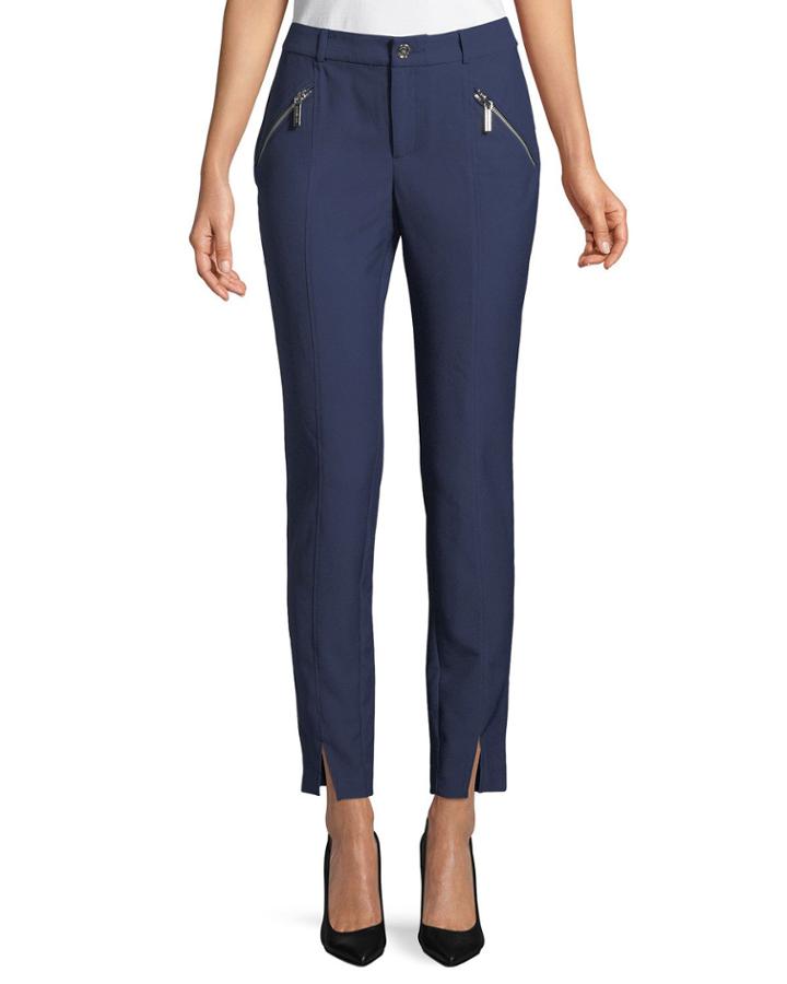 Zip-pocket Knit Ankle Pants, Blue
