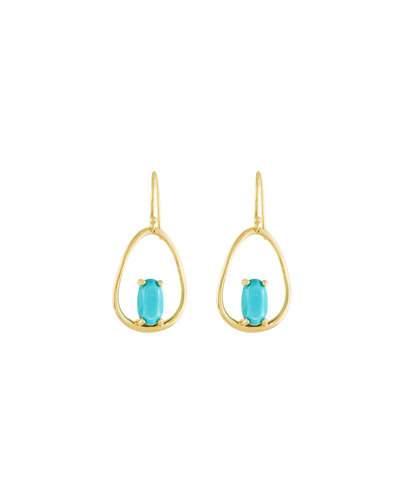 18k Rock Candy Small Tipped Oval Wire Earrings In Turquoise