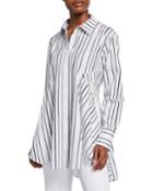 Flared Striped Shirttail-hem Blouse