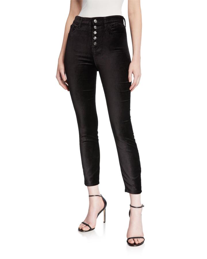High Waist Ankle Skinny Jeans With Exposed Buttons
