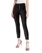 High Waist Ankle Skinny Jeans With Exposed Buttons