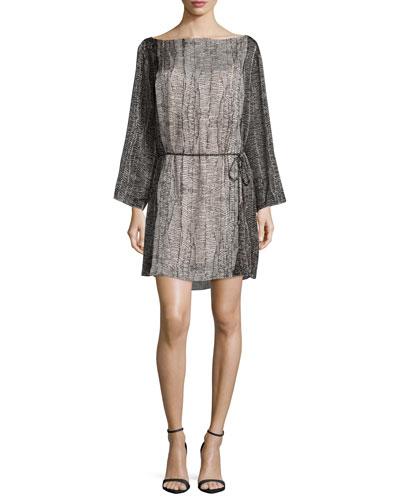 Long-sleeve Belted Caftan, Eggshell