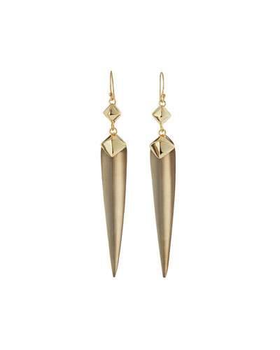Pyramid-capped Spear Drop Earrings, Warm Gray
