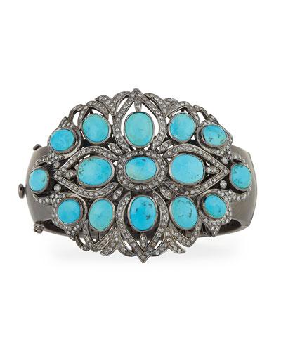 Turquoise & Pave Diamond Bangle Bracelet