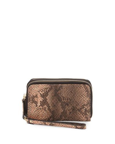 Double-zip Faux-leather Wristlet
