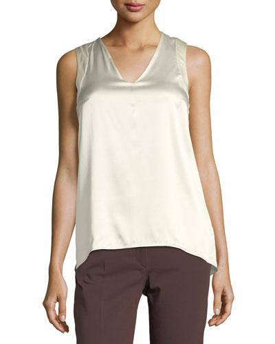 Satin V-neck High-low Tank Top