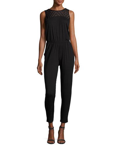Maureen Sleeveless Lace-yoke Jumpsuit, Black