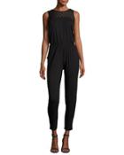 Maureen Sleeveless Lace-yoke Jumpsuit, Black