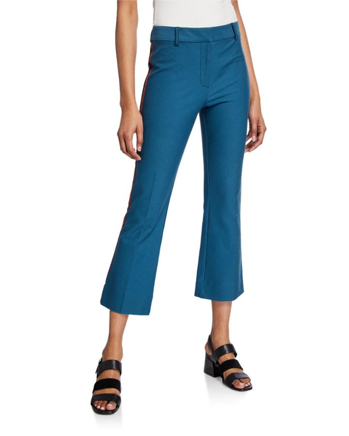 Cropped Flare Trousers With Ribbed Trim