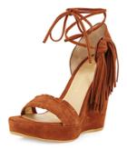 Pompom Fringe Ankle-tie Wedge