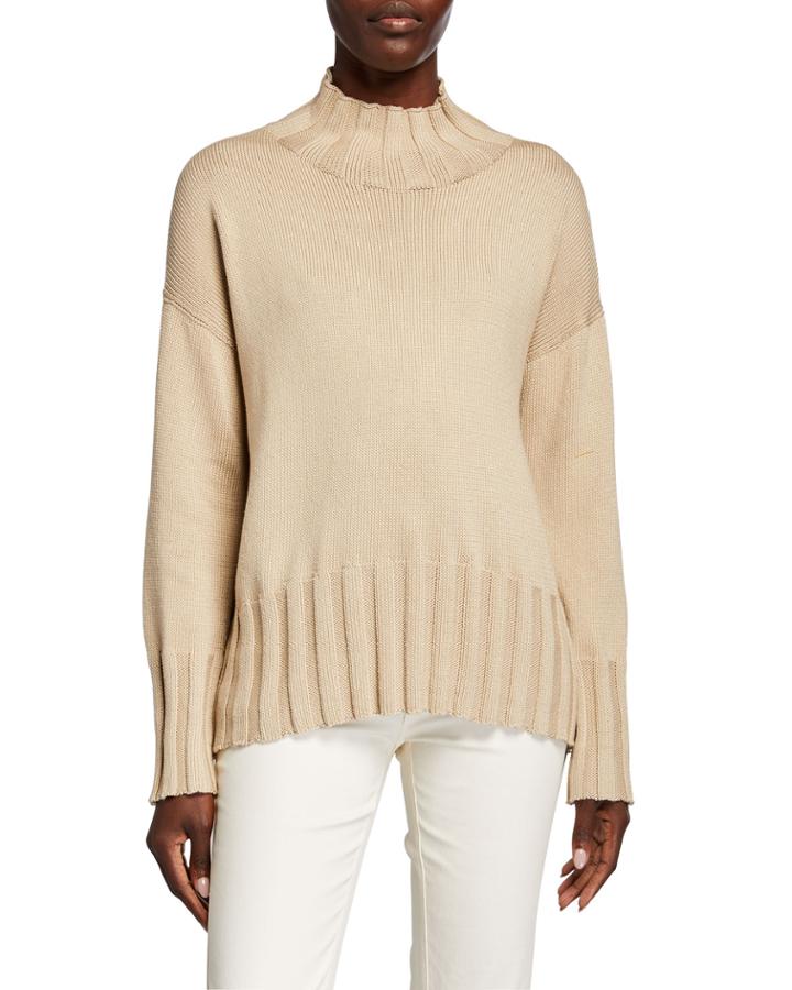 Rib-trim Dropped-shoulder Cotton/silk