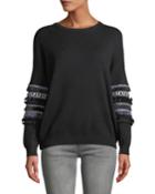 Balloon-sleeve Crewneck Pullover Sweater With Trim
