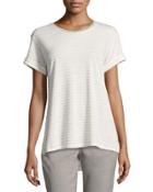 Rolled-sleeve Speed-stitch Tee, White/gray