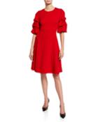 Scuba Crepe Ruffle-sleeve Fit-and-flare Dress