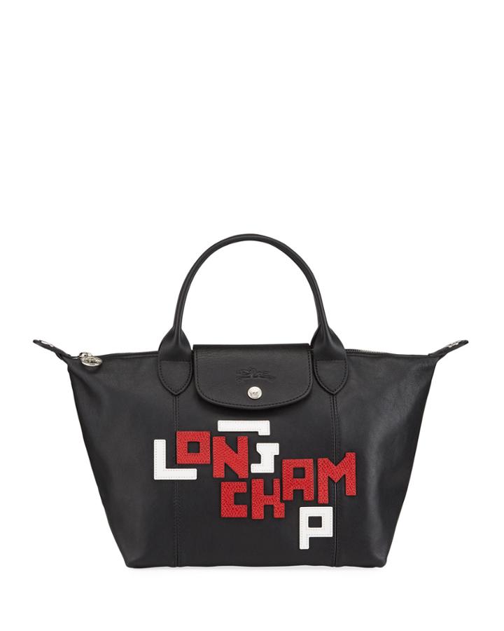 Le Pliage Cuir Logo Patch Tote Bag