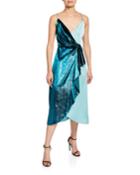 Two-tone Draped Velvet Cocktail Dress