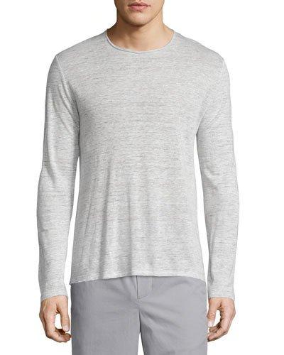 Feeder-stripe Long-sleeve Linen Shirt,