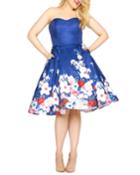 Plus Size Floral Sweetheart Strapless Fit & Flare Dress