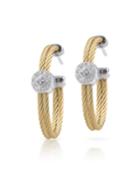 Cable Hoop Earrings W/ Diamond Pave
