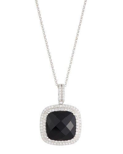 18k White Gold Cushion-cut Onyx & Diamond Pendant Necklace