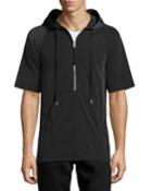 Side-zip Short-sleeve Nylon Hoodie, Black