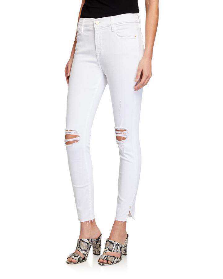Le High Skinny Crop Destroyed Slit Rivet Jeans