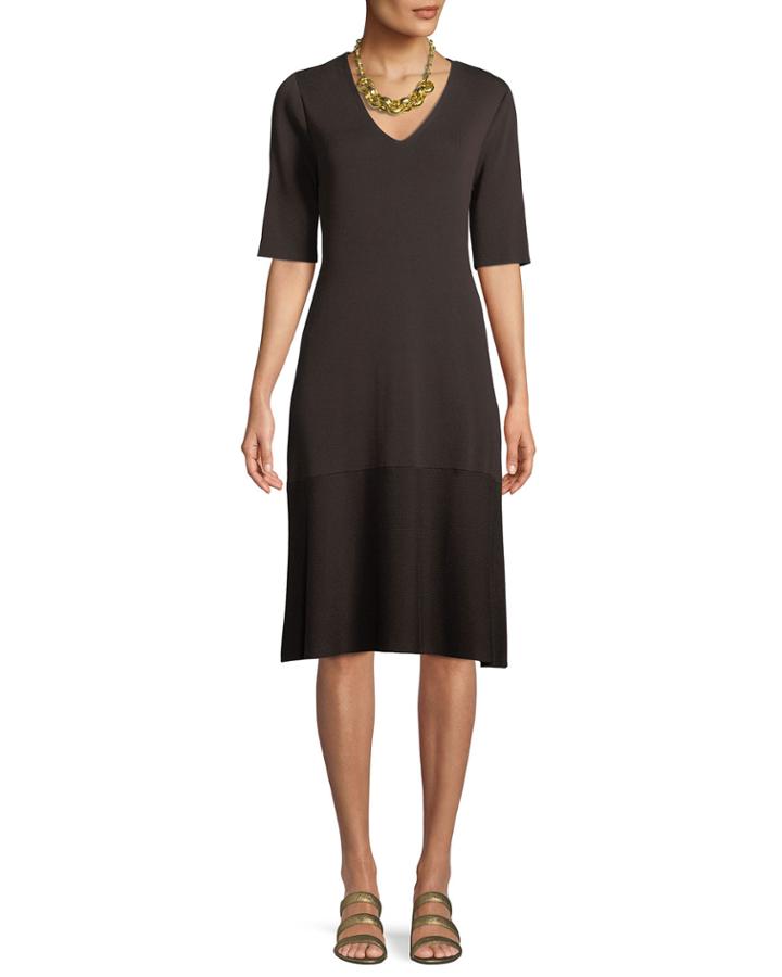 V-neck Short-sleeve Tencel&reg; A-line Dress,