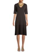 V-neck Short-sleeve Tencel&reg; A-line Dress,