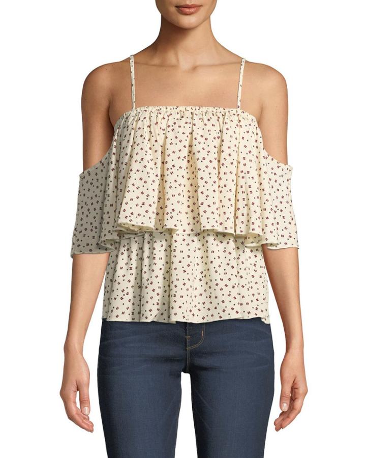 Lilly Tiered Floral Cold-shoulder Blouse