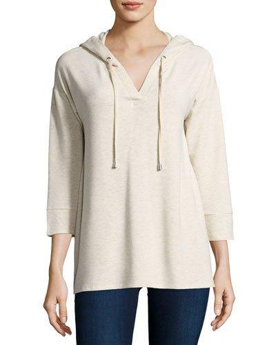 3/4-sleeve Hooded Top, Beige