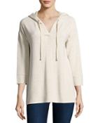 3/4-sleeve Hooded Top, Beige